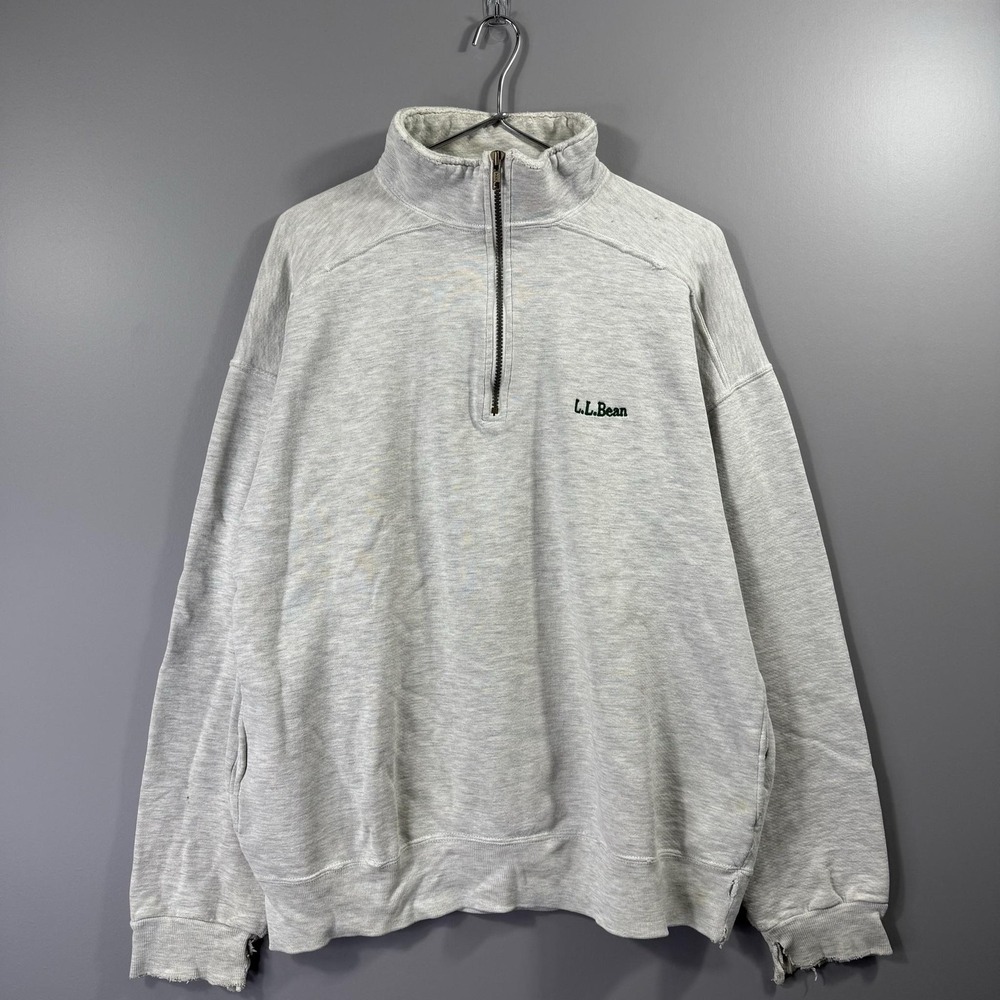 Vintage L.L. Bean By Russell Sweatshirt Mens XL Gray 1/4 Zip Made USA Distressed